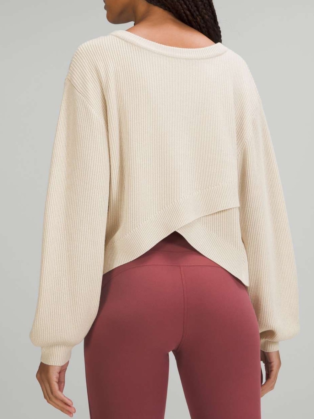 LULULEMON REVERSIBLE CROSSOVER WHITE OPAL SWEATER RIBBED KNIT PULLOVER SIZE 10 - Picture 10 of 15